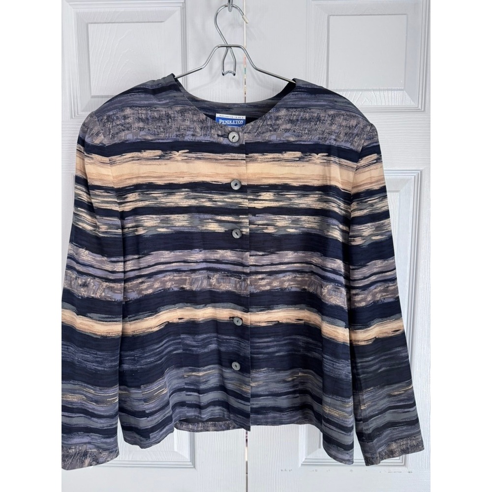 Vintage Pendleton Petite Silk Button Down Top Abstract Print‎ Size 16 READ PLS